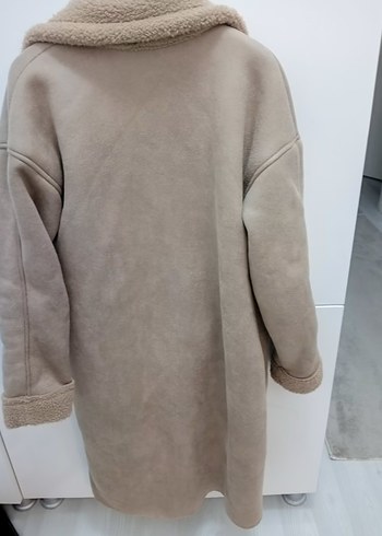 Kadın Bej Süet Uzun Kürklü Kışlık Ceket - Görsel 3