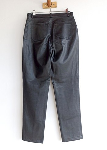 Siyah Suni Deri Biker Kadın Pantolon - Görsel 3