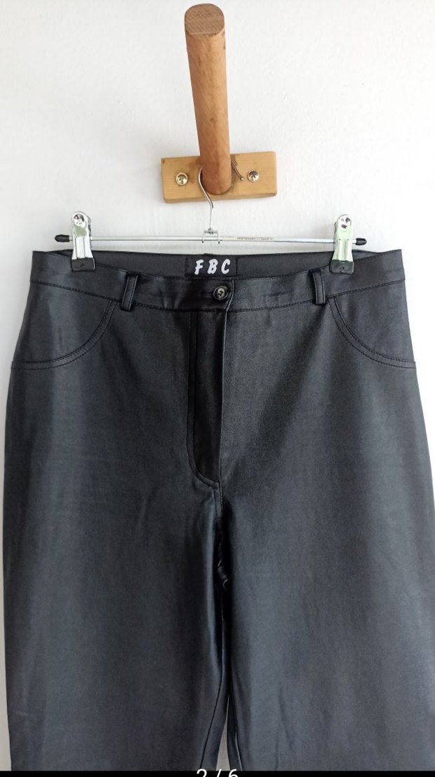 Siyah Suni Deri Biker Kadın Pantolon - Görsel 2