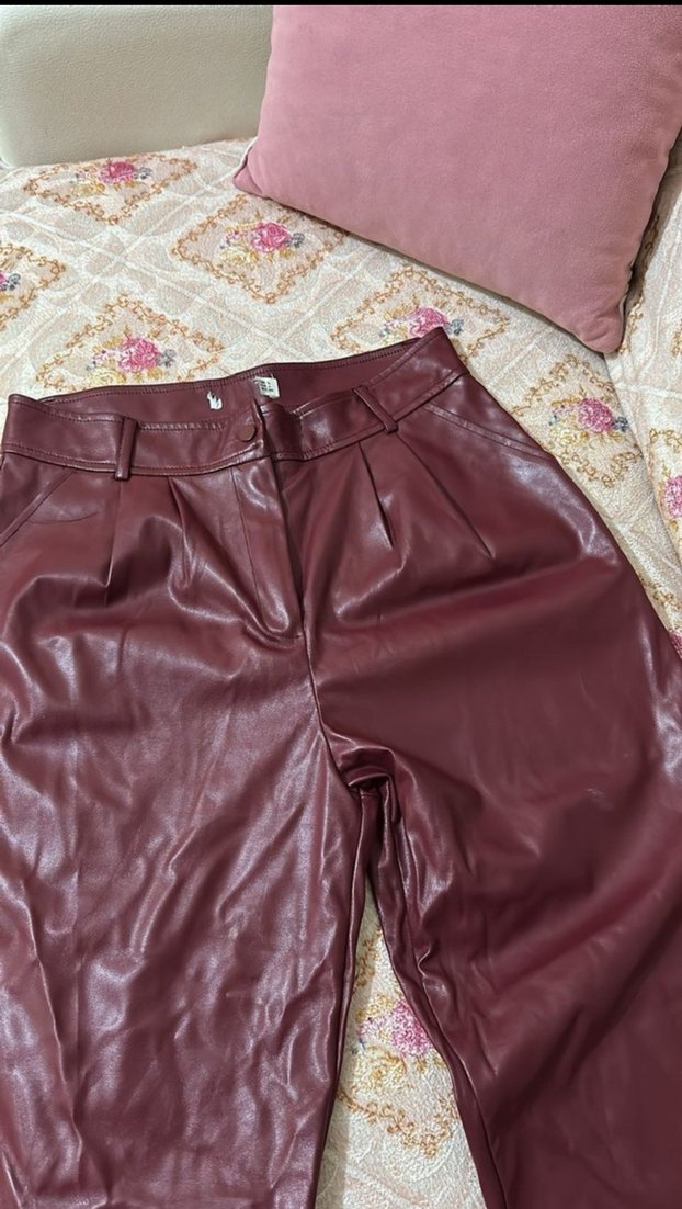 Bordo Deri Kadın Midi Pantolon - Görsel 3