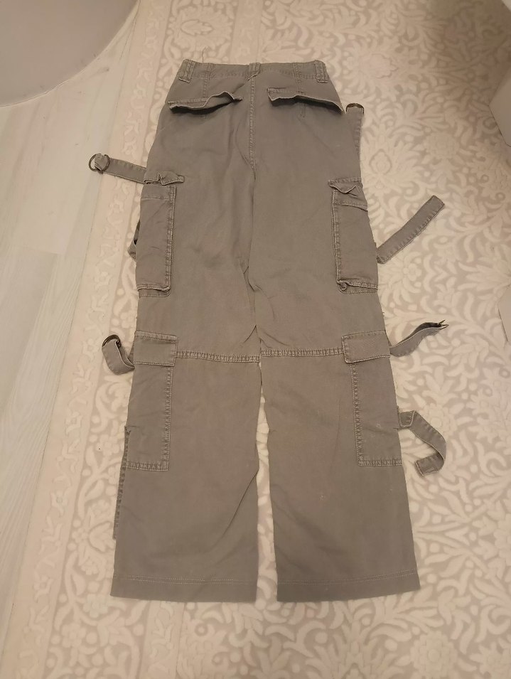 Gri Kemerli Rahat Kesim Kadın Keten Pantolon - Görsel 2