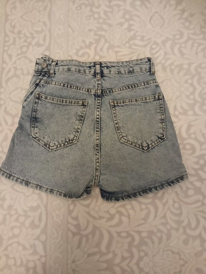 Açık mavi Kemerli Kadın Mini Kot şort etek. - Görsel 2