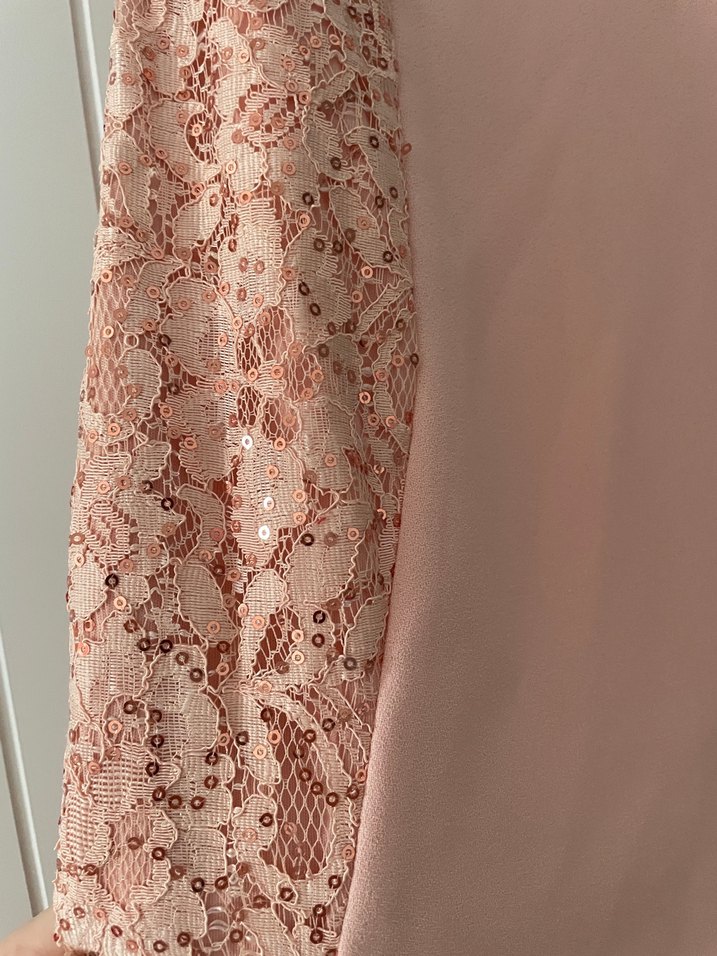 Dantel Detaylı Pembe Midi Abiye Elbise M beden - Görsel 2