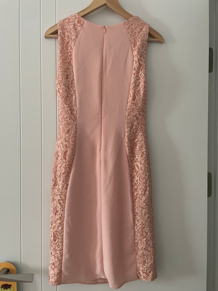 Dantel Detaylı Pembe Midi Abiye Elbise M beden - Görsel 3