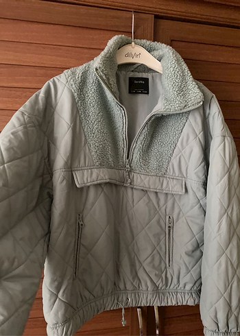 Bershka Kadın pastel yeşil peluş mont