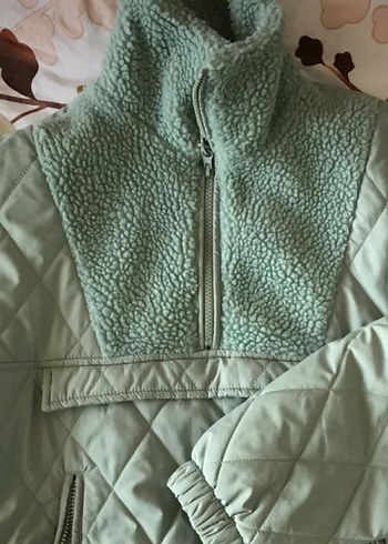 Kadın pastel yeşil peluş mont