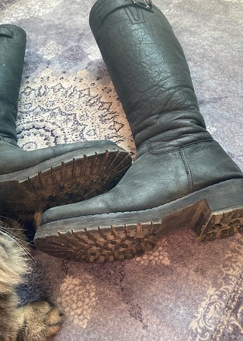 Tokalı Siyah gerçek  Deri Dizüstü Kadın Çizme - Görsel 6