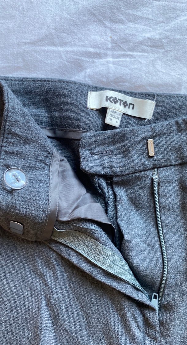 Gri Regular Fit Kadın Denim Kumaş Pantolon - Görsel 2