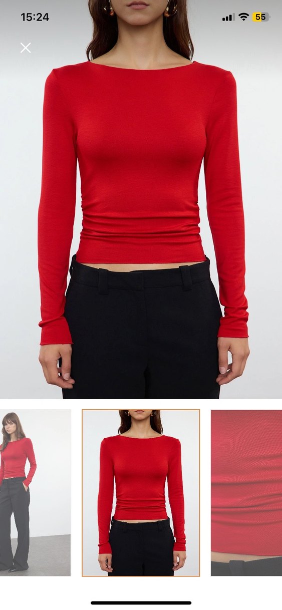 Kırmızı Uzun Kollu Dar Kesim Bluz - Görsel 2