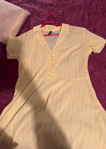 Sarı V Yaka Elbise - Görsel 5