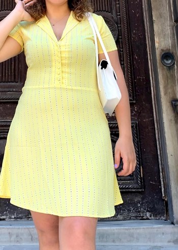 Sarı V Yaka Elbise - Görsel 6