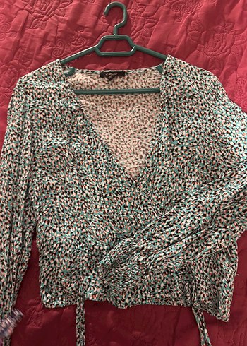 Mavi Uzun Kollu V Yaka Bağlamalı Bluz - Görsel 3