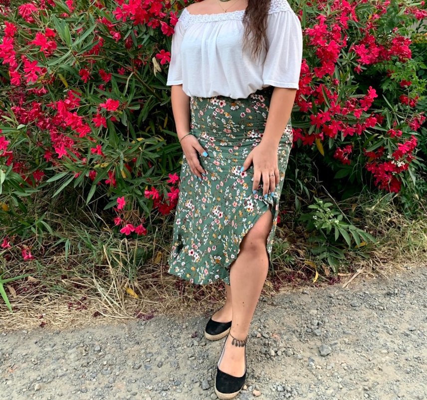 Çiçek Desenli Çiçekli Yırtmaçlı Etek - Görsel 3