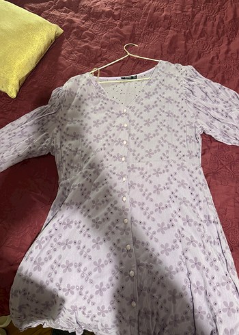 Mor V Yakalı Kısa Kollu Bluz - Görsel 3