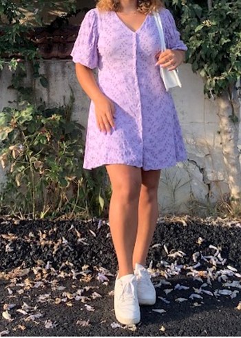 Mor V Yakalı Kısa Kollu Bluz - Görsel 7