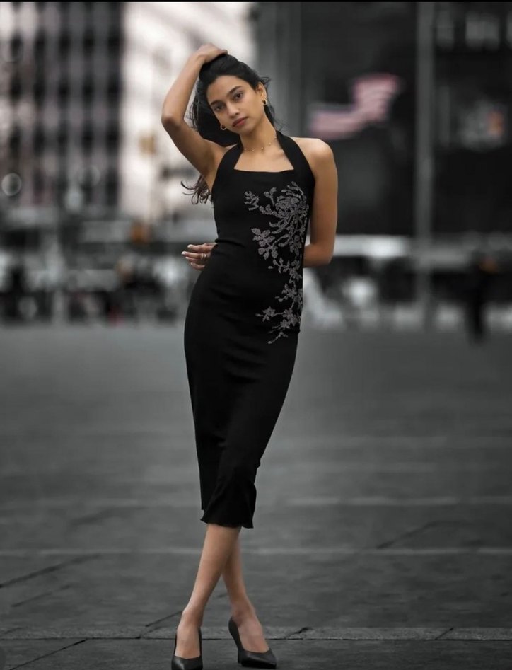 Siyah midi triko Elbise - Görsel 3