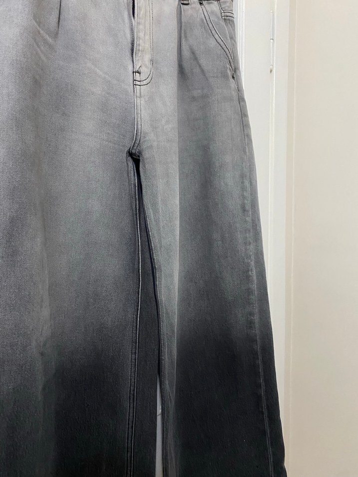 Gri Batik Desenli Bol Kesim Kadın Kot Pantolon - Görsel 2