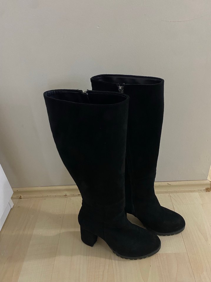 Siyah Süet Kadın Dizüstü Topuklu Bot - Görsel 2