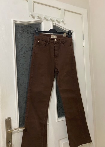 Düğmeli Kahverengi Kadın Kot Pantolon - Görsel 2