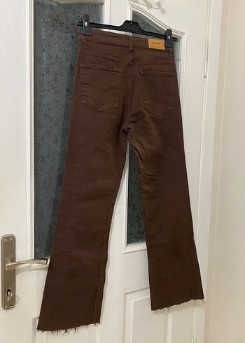 Düğmeli Kahverengi Kadın Kot Pantolon - Görsel 5
