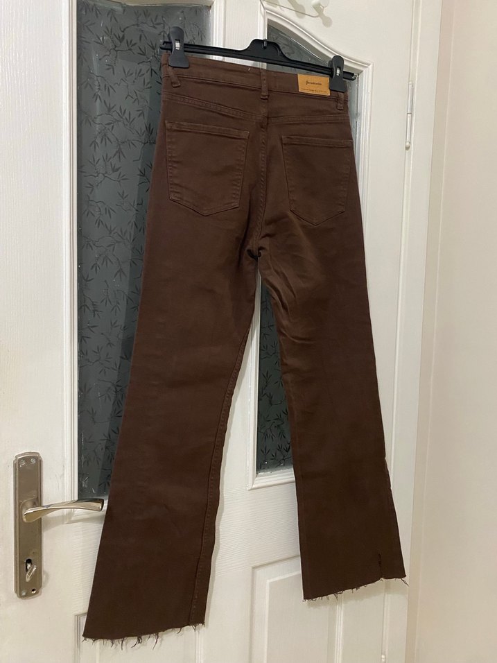 Düğmeli Kahverengi Kadın Kot Pantolon - Görsel 5