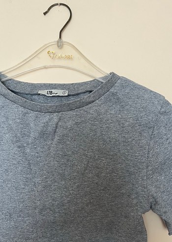 s Beden Gri Kısa Kollu Crop Top