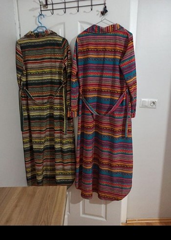 Renkli düğmeli uzun elbise gömlek - Görsel 5