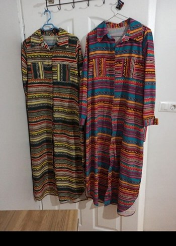 Renkli düğmeli uzun elbise gömlek - Görsel 2