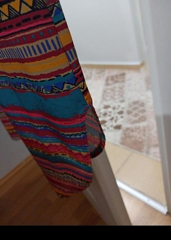 Renkli düğmeli uzun elbise gömlek - Görsel 3