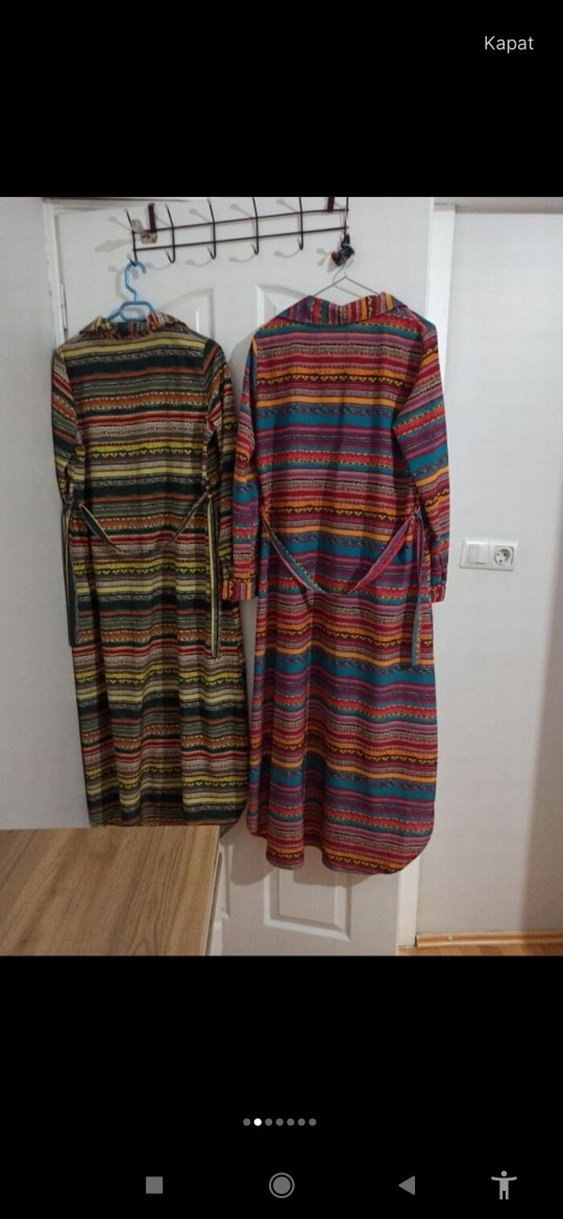 Renkli düğmeli uzun elbise gömlek - Görsel 5