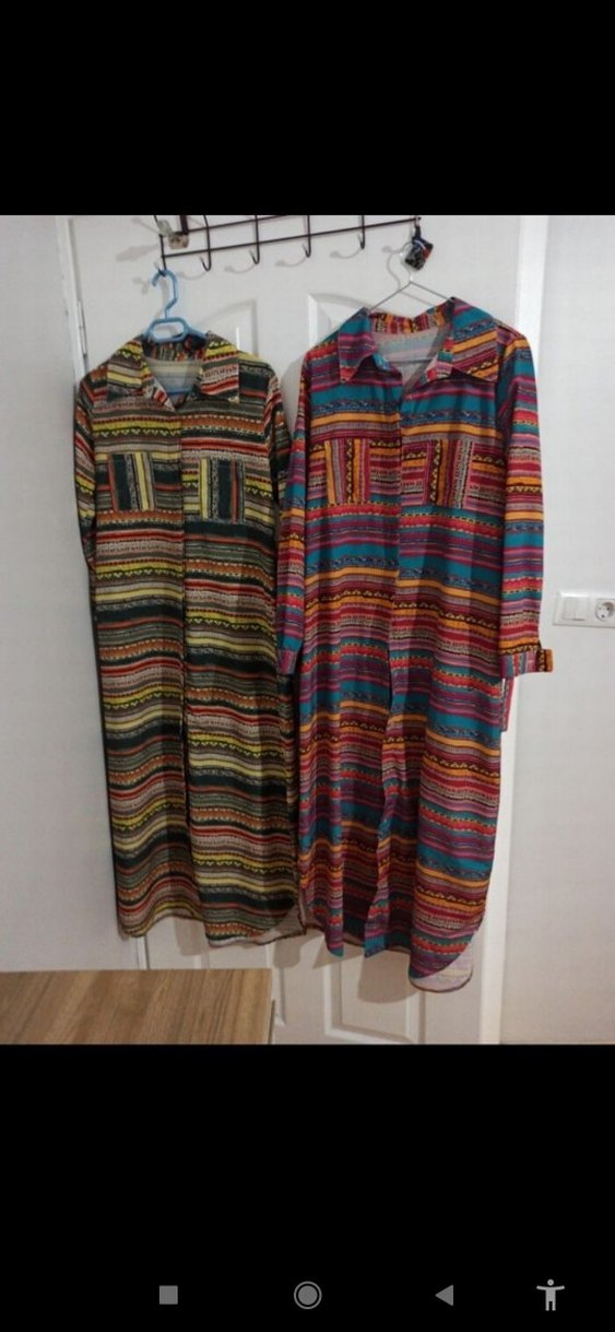 Renkli düğmeli uzun elbise gömlek - Görsel 2