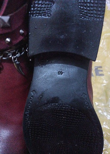 Bordo Deri Bohem Tarz Kadın Bot - Görsel 4