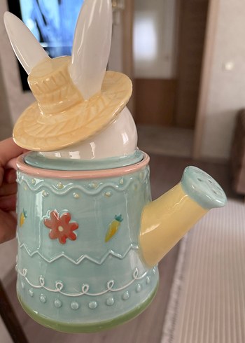 Pastel Tavşan Figürlü Seramik Demlik kavanoz - Görsel 5