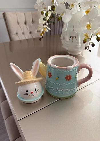 Pastel Tavşan Figürlü Seramik Demlik kavanoz - Görsel 3