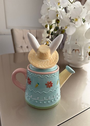 Pastel Tavşan Figürlü Seramik Demlik kavanoz - Görsel 2