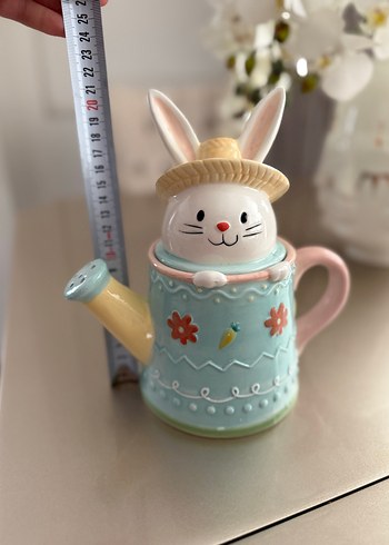 Pastel Tavşan Figürlü Seramik Demlik kavanoz - Görsel 6