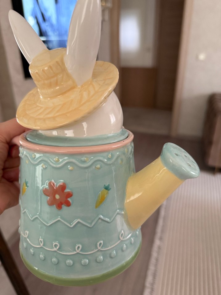 Pastel Tavşan Figürlü Seramik Demlik kavanoz - Görsel 5