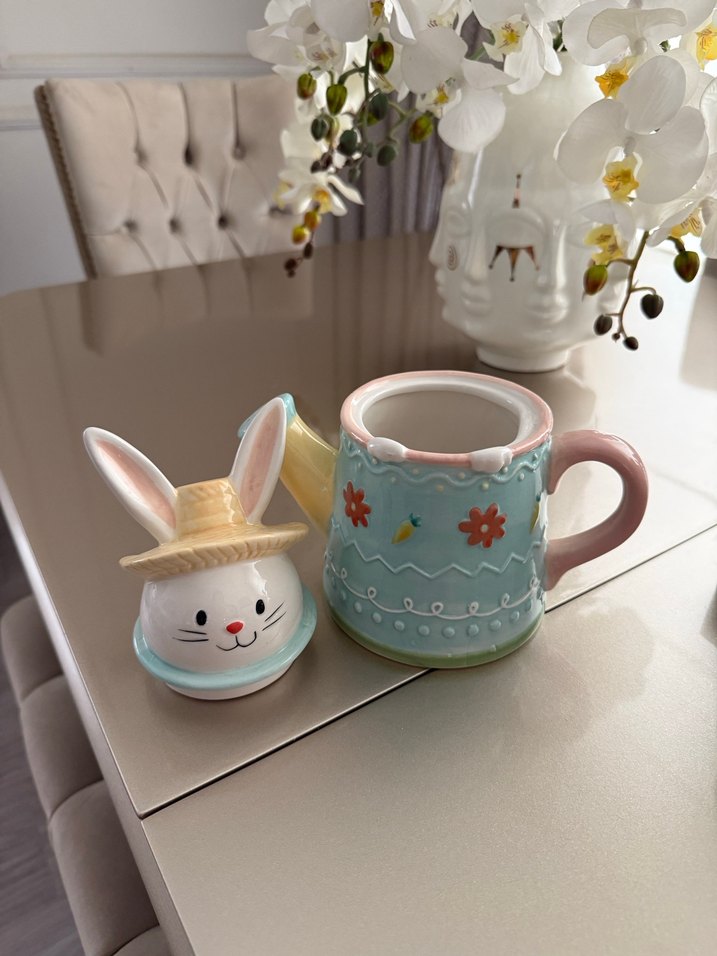 Pastel Tavşan Figürlü Seramik Demlik kavanoz - Görsel 3