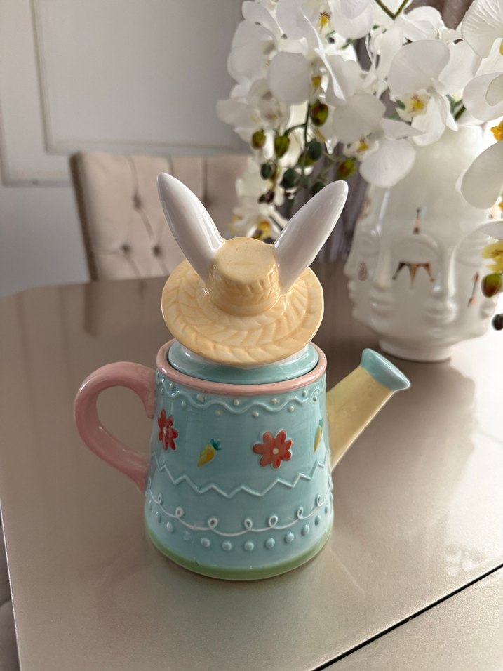 Pastel Tavşan Figürlü Seramik Demlik kavanoz - Görsel 2