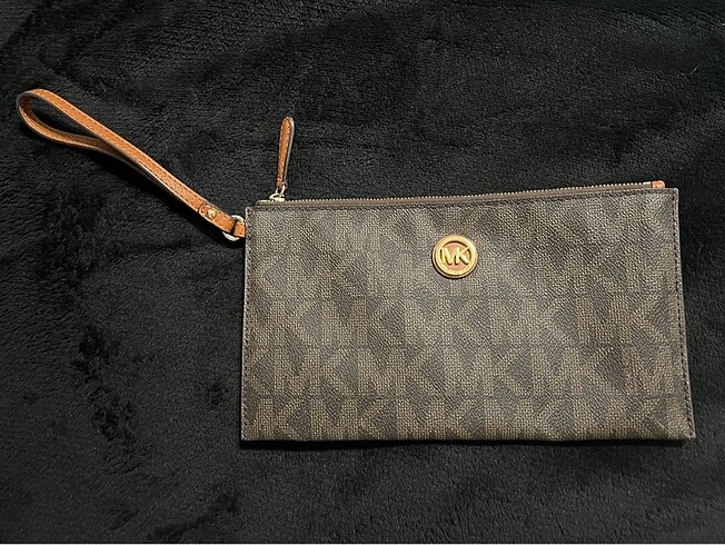 Michael Kors Fulton Large Zip Clutch Wristlet MK Logo Brown Sign