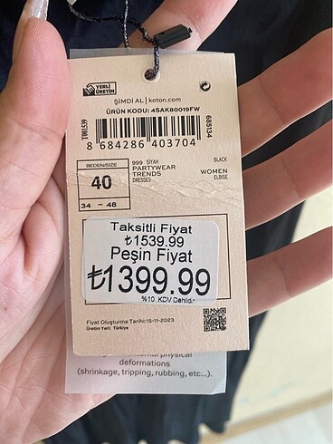 40 Beden 1 kere giyildi
