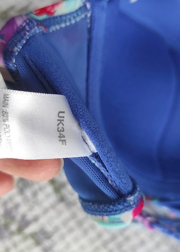 l Beden Çiçek Desenli Mavi Bohem Bikini