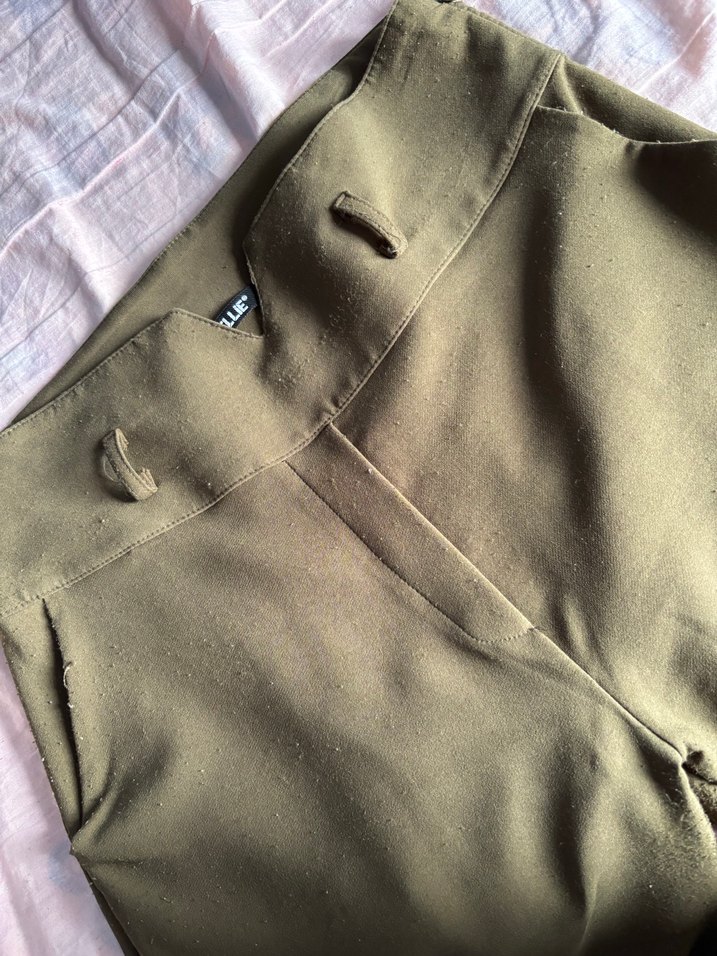 Kemerli Bej Midi Kumaş Pantolon - Görsel 2