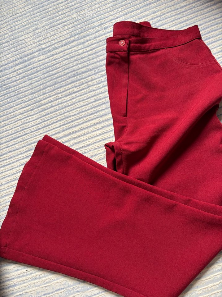 Bordo Piliseli Kadın Kumaş Pantolon - Görsel 2