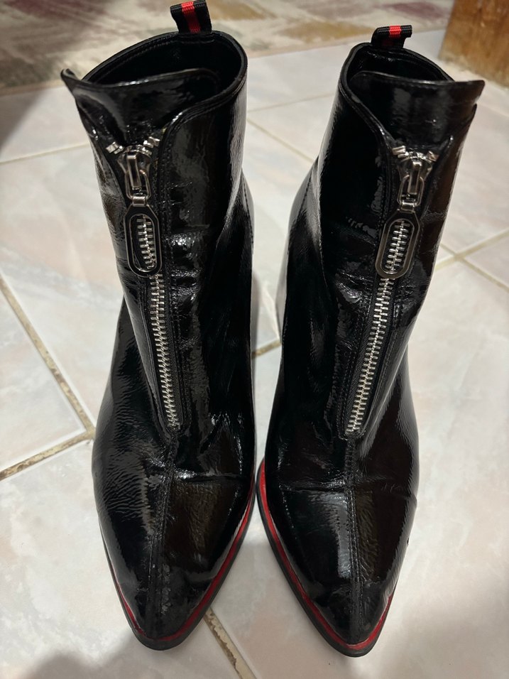 Siyah Yılan Desenli Deri Topuklu Bot - Görsel 2