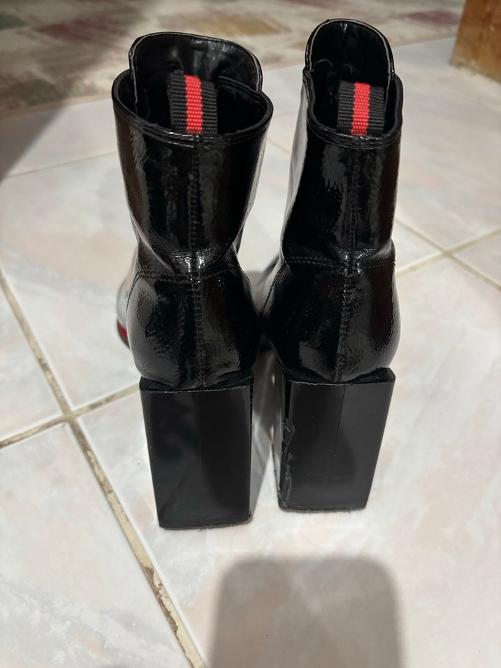 Siyah Yılan Desenli Deri Topuklu Bot - Görsel 5