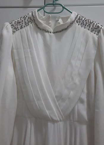 Beyaz Uzun abiye elbise - Görsel 4