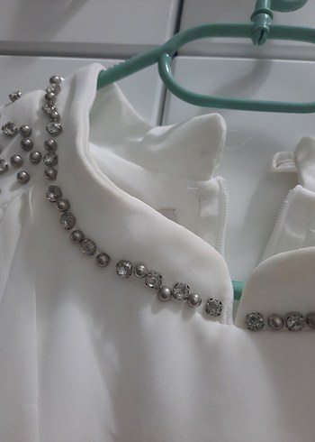 Beyaz Uzun abiye elbise - Görsel 8