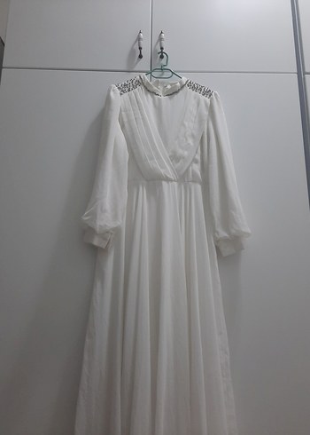 Beyaz Uzun abiye elbise - Görsel 3