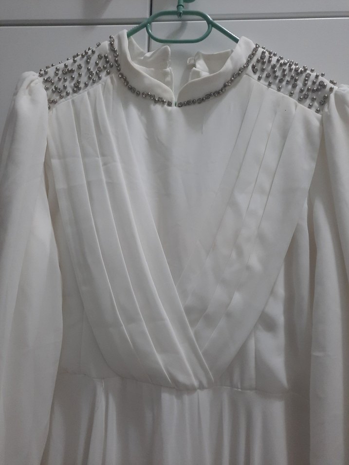 Beyaz Uzun abiye elbise - Görsel 4